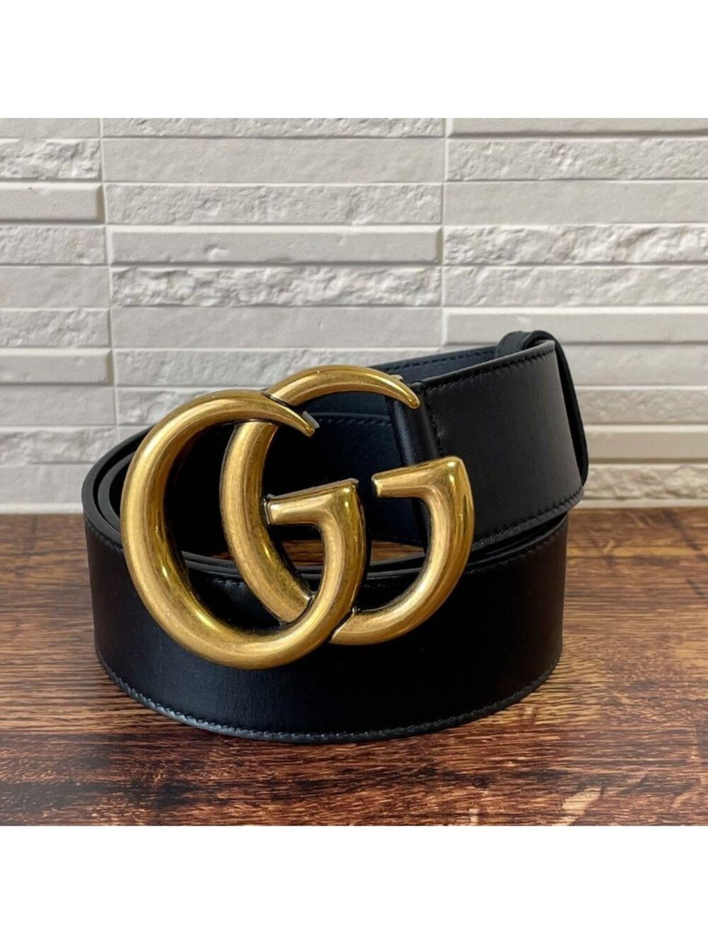Gucci GG Marmont Belt Gold Buckle Leather Black